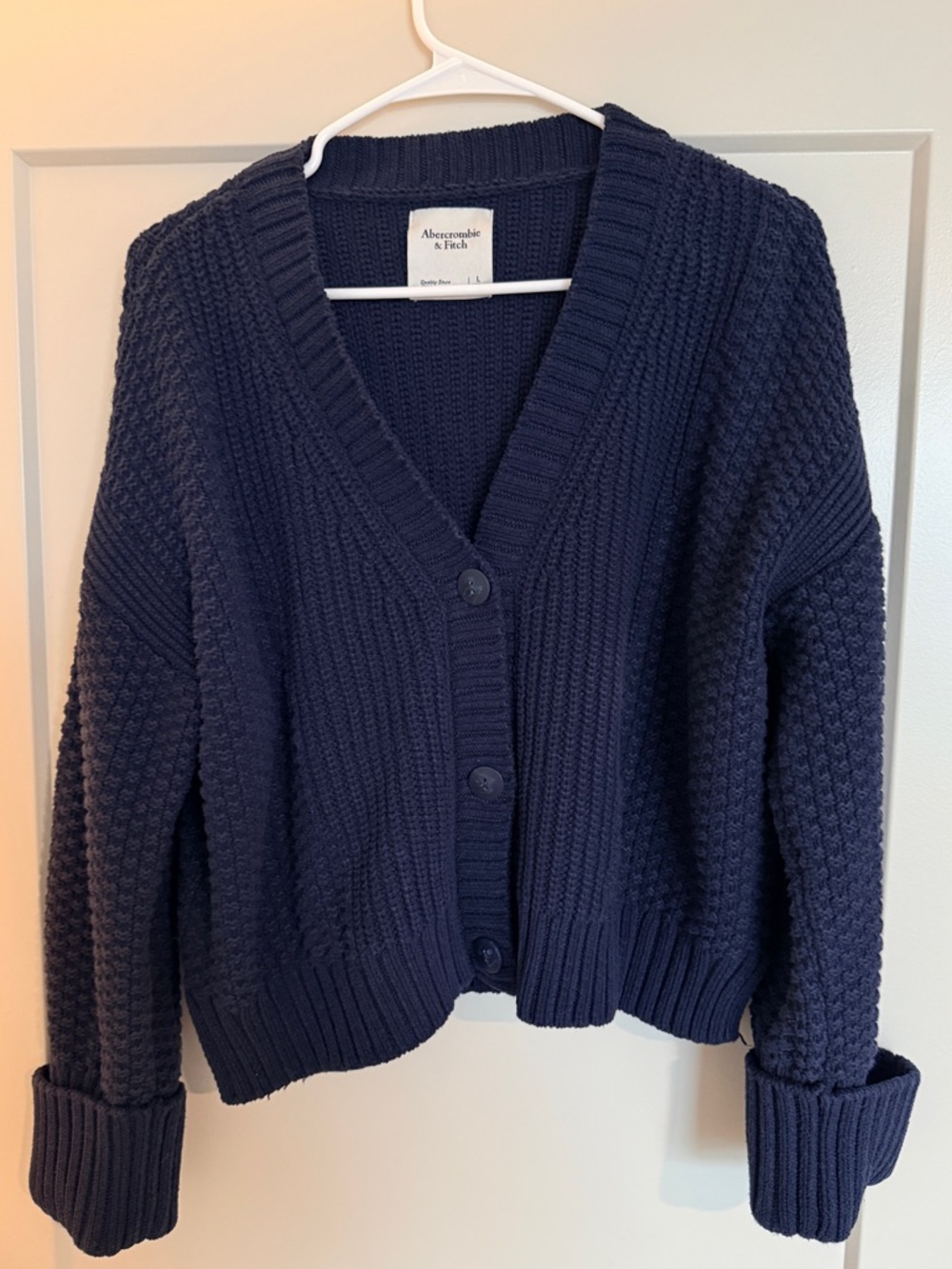 Abercrombie & Fitch Navy Ribbed V-Neck Button Cardigan - Picture 3 of 6